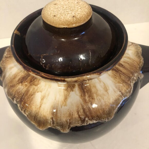 Primitive McCoy Beanpot in Drip Glazing with Handles USA - Picture 3 of 12